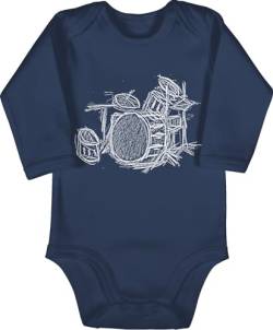 beVintage BZ30 Baby langarm Bio Body Strampler - Music - Schlagzeug - Kreidezeichnung - 3/6 Monate - Navy Blau - musik schlagzeuger von beVintage