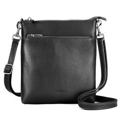 befen Echtleder Umhängetasche Damen Schwarz, Moderne Handtasche Damen Klein mit Reißverschluss und Schultergurt für iphone 15 pro max, Handtasche Schwarz Klein für Mädchen Frauen von befen