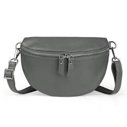 befen Kleine Umhängetasche Damen,Echtleder Gürteltasche Damen mit Verstellbarem Schultergurt und Reißverschluss Bauchtasche Damen Stylisch für Frauen Weihnachten,Dunkel Grau von befen