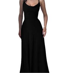 Lulah Drape Maxi Dress with Built-in Bra, Summer solid Color Round Neck Sling Waist sexy Dress (L,Black) von behound