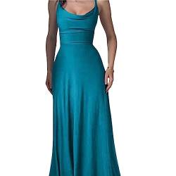 Lulah Drape Maxi Dress with Built-in Bra, Summer solid Color Round Neck Sling Waist sexy Dress (M,Dark Blue) von behound
