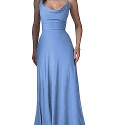 Lulah Drape Maxi Dress with Built-in Bra, Summer solid Color Round Neck Sling Waist sexy Dress (M,Sky Blue) von behound