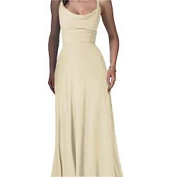 Lulah Drape Maxi Dress with Built-in Bra, Summer solid Color Round Neck Sling Waist sexy Dress (XXS,Beige) von behound