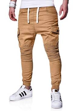 behype. Herren Cargo Biker Jogger-Jeans Hose mit Taschen Slim-Fit S-XXL 80-6722 Beige S von behype.