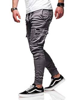 behype. Herren Cargo Chino-Hose Jogger Jeans-Hose 80-8393 Dunkelgrau W34 von behype.