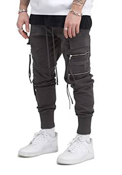 behype. Herren Cargo Hose Jogger Jeans-Hose mit Zipper-Tasche 80-1549 Dunkelgrau W33/L32 von behype.