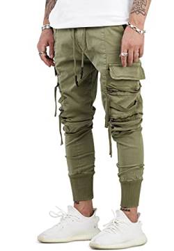 behype. Herren Cargo Hose Jogger Jeans-Hose mit Zipper-Tasche 80-1549 Khaki W33/L32 von behype.