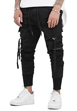 behype. Herren Cargo Hose Jogger Jeans-Hose mit Zipper-Tasche 80-1549 Schwarz W30/L32 von behype.