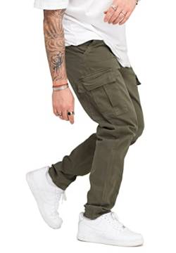 behype. Herren Cargohose Jeans-Hose mit Cargo-Taschen Stretch Männer Regular-Fit BH_3844-Khaki-W33/L32 von behype.