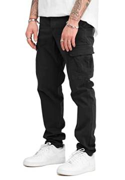 behype. Herren Cargohose Jeans-Hose mit Cargo-Taschen Stretch Männer Regular-Fit BH_3844-Schwarz-W33/L32 von behype.