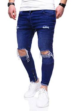 behype. Herren Destroyed Jeans-Hose Slim-Fit 80-3299 Dunkelblau W32/L32 von behype.