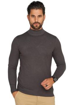 behype. Herren Feinstrick-Pullover Strickpullover mit Stehkragen Rollkragen Pulli Rolli Casual & Business Slim Fit BH_0050-Dunkelgrau-XL von behype.