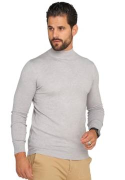 behype. Herren Feinstrick-Pullover Strickpullover mit Stehkragen Rollkragen Pulli Rolli Casual & Business Slim Fit BH_0050-Hellgrau-XL von behype.