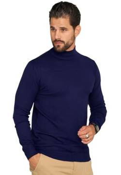 behype. Herren Feinstrick-Pullover Strickpullover mit Stehkragen Rollkragen Pulli Rolli Casual & Business Slim Fit BH_0050-Navy-L von behype.