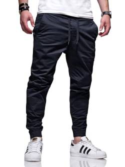 behype. Herren Hose Chino Jogger Jeans Chinohose Cargohose Freizeithose Gummibund Stretch BH_C-33-Navy-W33 von behype.