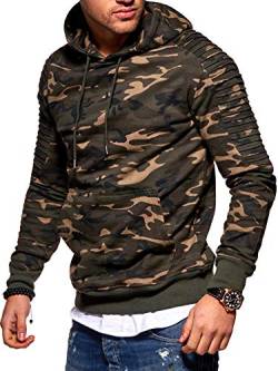 behype. Herren Kapuzen-Pullover Biker Hoodie Sweatshirt 40-8054 Camouflage-Khaki S von behype.