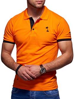 behype. Herren Kurzarm Basic Kontrast Polo-Shirt 20-0337 Orange S von behype.