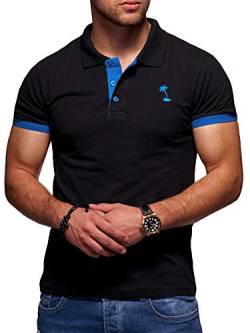 behype. Herren Kurzarm Basic Kontrast Polo-Shirt 20-0337 Schwarz-Blau M von behype.