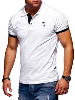 behype. Herren Kurzarm Basic Kontrast Polo-Shirt 20-0337 Weiß L von behype.