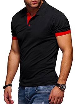 behype. Herren Kurzarm Basic Kontrast Polo-Shirt 20-3011 Schwarz-Rot M von behype.