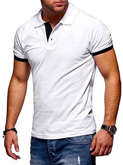 behype. Herren Kurzarm Basic Kontrast Polo-Shirt 20-3011 Weiß-Schwarz XXL von behype.