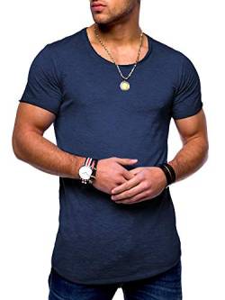 behype. Herren Kurzarm Basic T-Shirt O-Neck Rundhals-Ausschnitt Oversize-Look 20-0003 (S, Navy_Washed) von behype.