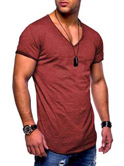 behype. Herren Kurzarm Basic T-Shirt V-Neck Ausschnitt Oversize-Look 20-0002 (S, Weinrot_Washed) von behype.