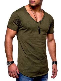 behype. Herren Kurzarm Basic T-Shirt V-Neck Ausschnitt Oversize-Look 20-0002 Khaki XL von behype.