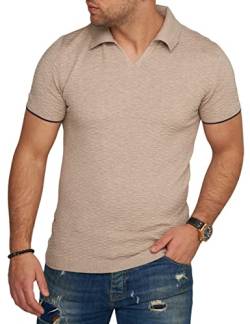 behype. Herren Kurzarm Poloshirt Feinstrick Polo T-Shirt 4671-Beige-L von behype.