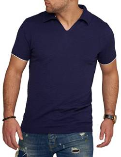 behype. Herren Kurzarm Poloshirt Feinstrick Polo T-Shirt 4671-Navy-M von behype.