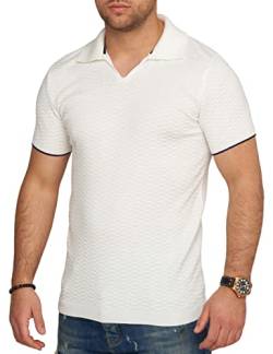 behype. Herren Kurzarm Poloshirt Feinstrick Polo T-Shirt 4671-Weiß-XXL von behype.