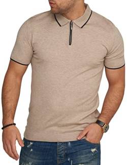 behype. Herren Kurzarm Poloshirt Feinstrick Polo T-Shirt Zip-Neck Shirt 4672-Beige-XL von behype.