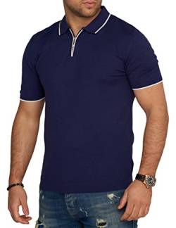 behype. Herren Kurzarm Poloshirt Feinstrick Polo T-Shirt Zip-Neck Shirt 4672-Navy-XL von behype.