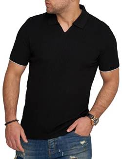 behype. Herren Kurzarm Poloshirt Rippstrick Polo T-Shirt 4670-Schwarz-XXL von behype.