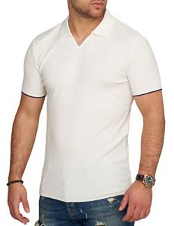 behype. Herren Kurzarm Poloshirt Rippstrick Polo T-Shirt 4670-Weiß-L von behype.