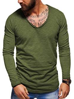 behype. Herren Langarm Basic Longsleeve V-Neck T-Shirt 30-3741 (3XL, Khaki (Washed)) von behype.