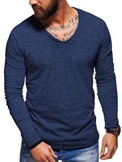 behype. Herren Langarm Basic Longsleeve V-Neck T-Shirt 30-3741 (XL, Navy (Washed)) von behype.