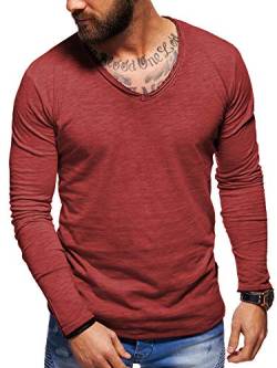 behype. Herren Langarm Basic Longsleeve V-Neck T-Shirt 30-3741 (XL, Weinrot (Washed)) von behype.