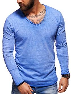 behype. Herren Langarm Basic Longsleeve V-Neck T-Shirt 30-3741 Blau S von behype.