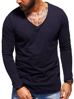 behype. Herren Langarm Basic Longsleeve V-Neck T-Shirt 30-3741 Navy S von behype.