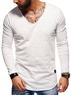 behype. Herren Langarm Basic Longsleeve V-Neck T-Shirt 30-3741 Weiß M von behype.