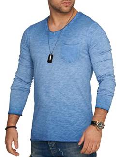 behype. Herren Langarm Shirt mit Brusttasche Longsleeve Langarmshirt T-Shirt V-Neck 3448-Blau-XXL von behype.