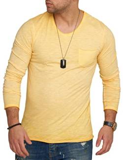 behype. Herren Langarm Shirt mit Brusttasche Longsleeve Langarmshirt T-Shirt V-Neck 3448-Gelb-S von behype.