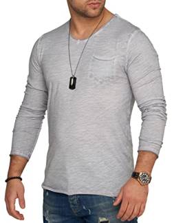 behype. Herren Langarm Shirt mit Brusttasche Longsleeve Langarmshirt T-Shirt V-Neck 3448-Hellgrau-XL von behype.
