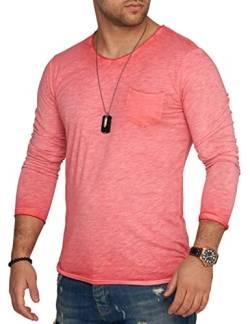 behype. Herren Langarm Shirt mit Brusttasche Longsleeve Langarmshirt T-Shirt V-Neck 3448-Rot-XXL von behype.