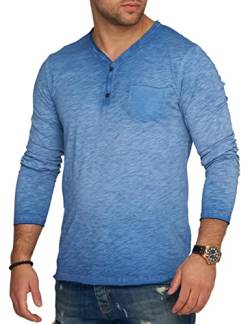 behype. Herren Langarm Shirt mit Knopfleiste & Brusttasche Longsleeve Langarmshirt T-Shirt V-Neck 3447-Blau-S von behype.