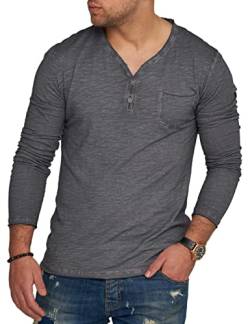 behype. Herren Langarm Shirt mit Knopfleiste & Brusttasche Longsleeve Langarmshirt T-Shirt V-Neck 3447-Dunkelgrau-M von behype.