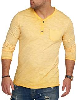 behype. Herren Langarm Shirt mit Knopfleiste & Brusttasche Longsleeve Langarmshirt T-Shirt V-Neck 3447-Gelb-M von behype.