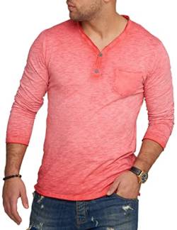 behype. Herren Langarm Shirt mit Knopfleiste & Brusttasche Longsleeve Langarmshirt T-Shirt V-Neck 3447-Rot-M von behype.