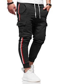 behype. Herren Lange Cargo Trainingshose Jogging-Hose Sport-Hose Stripe 60-8100 Dunkelgrau XL von behype.